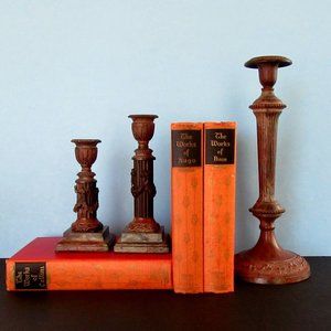 Vintage Moroccan style bronze tone candlesticks - set of 3